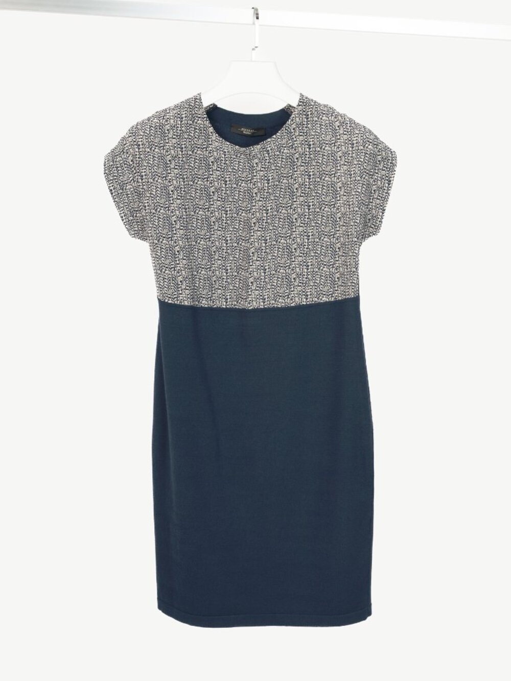 Weekend Max Mara White & Navy Printed Silk & Knit Dress